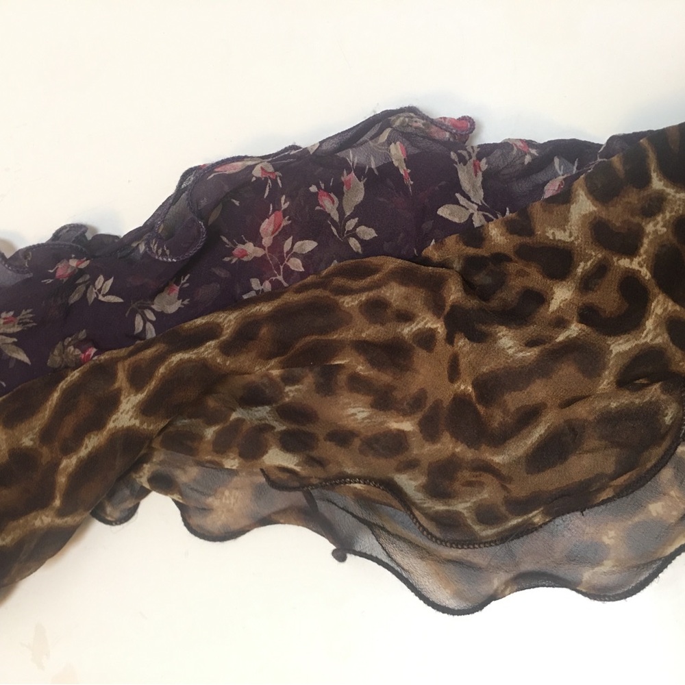 Lauren Ralph Lauren silk dual print scarf purple leopard - Picture 4 of 5